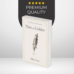 Book titled 'Theo of Golden' by Allen Levi with a feather illustration on a white background.